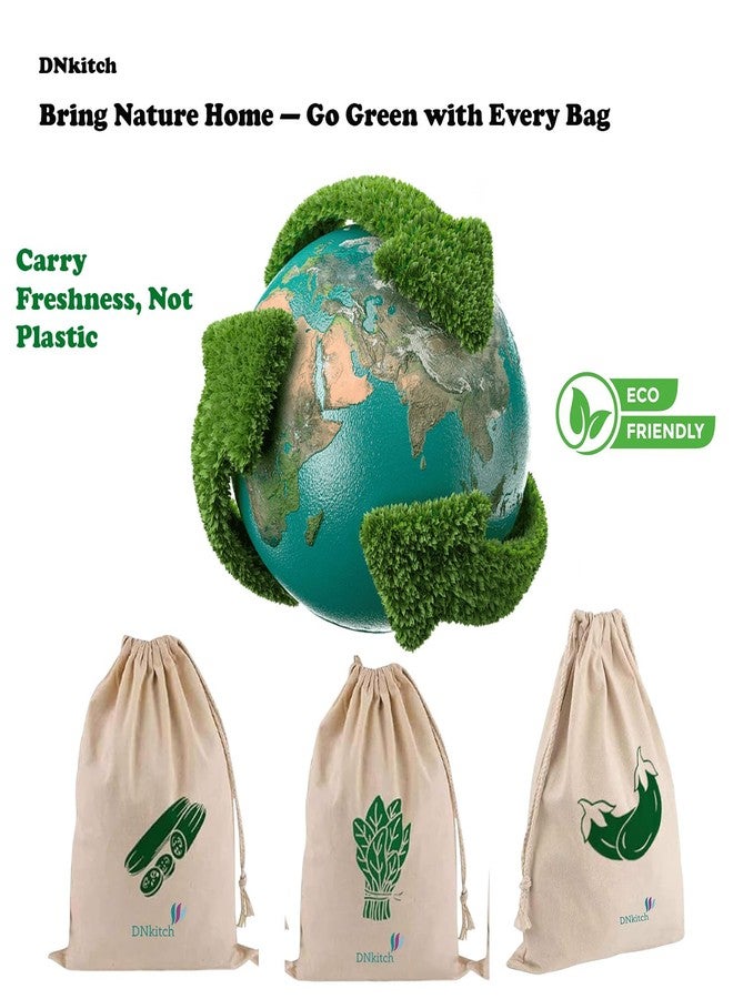 DNkitch 100% Cotton Storage Bags Eco-Friendly Grocery Reusable Bags for Fridge Washable, Breathable & Durable Produce Bags for Vegetables & Fruits Storage Bags for Fridge (Set of 6) - Image 3